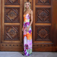 Tossy Spaghetti Strap Lily Floral Slip Dress Summer Casual Printed Maxi Dresses Backless Bodycon Slim Boho Long Sundress 2023