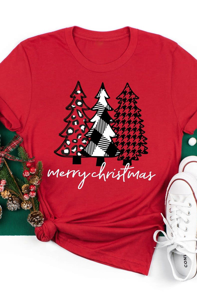 Fiery Red Merry Christmas Trees Graphic T Shirt