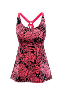 Red Floral Printed Blouson Tankini Top