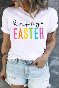 White happy EASTER Graphic Crewneck Plus Size T Shirt