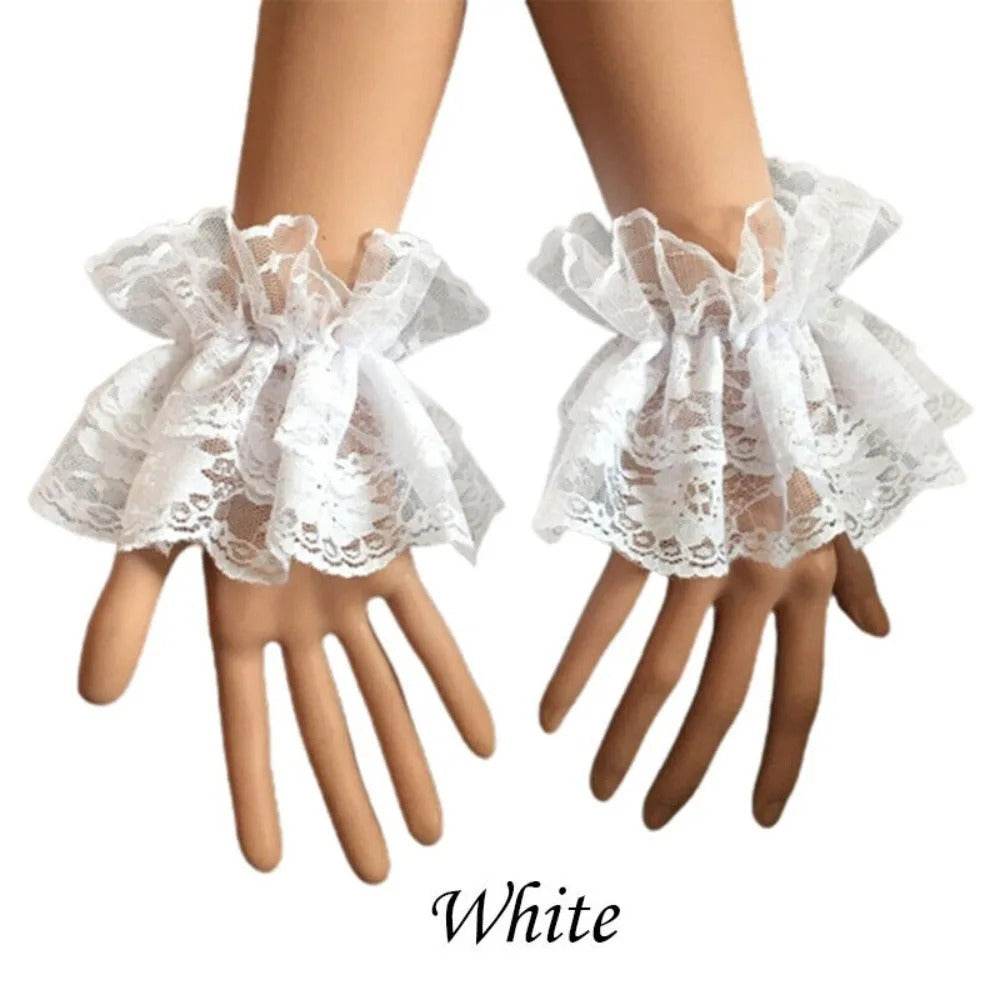 Lace Ruffle Lolita Lace Gloves Bowknot Strapping Black White Y2k Fingerless Mittens Mesh Japanese Mittens Cosplay Accessories