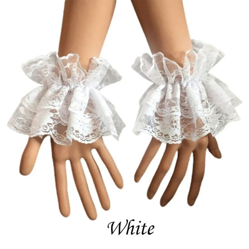 Lace Ruffle Lolita Lace Gloves Bowknot Strapping Black White Y2k Fingerless Mittens Mesh Japanese Mittens Cosplay Accessories