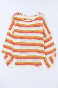 Orange Stripe Long Sleeve Knitted Sweater