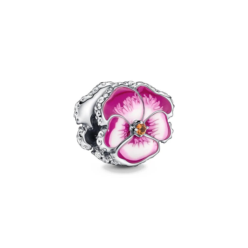 2024 New Sping Pink Bag Pany Flower Caterpillar Diy 925 Sterling Silver Bead Fit Bracelet Bangle Jewerlry Accessories