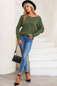 Brown Textured Knit Round Neck Dolman Sleeve Sweater