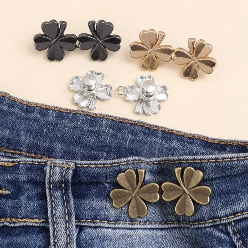 Cute Four-leaf Clover Waist Buckle Removable Nail-free Metal Jeans Pants Clips Buttons Pins DIY Waist Tightener Clothing Buckles