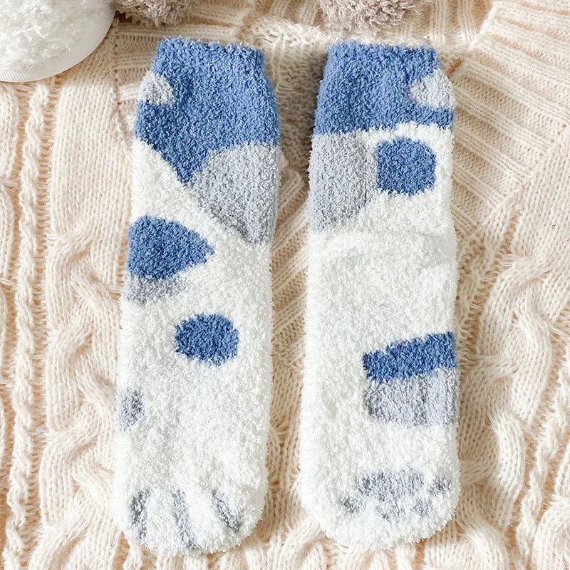 Autumn Winter Coral Velvet Socks Cute Cat Claw Socks For Women Children Girls Middle Tube Thickened Sleep Socks Home Floor Socks