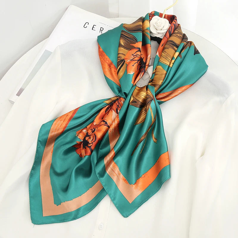 Luxury Brand Silk Satin Square Scarf Women Hijab Bandana Muslim Headscarves Shawl Wrap Ladies Headband Neckerchief Foulard 90cm