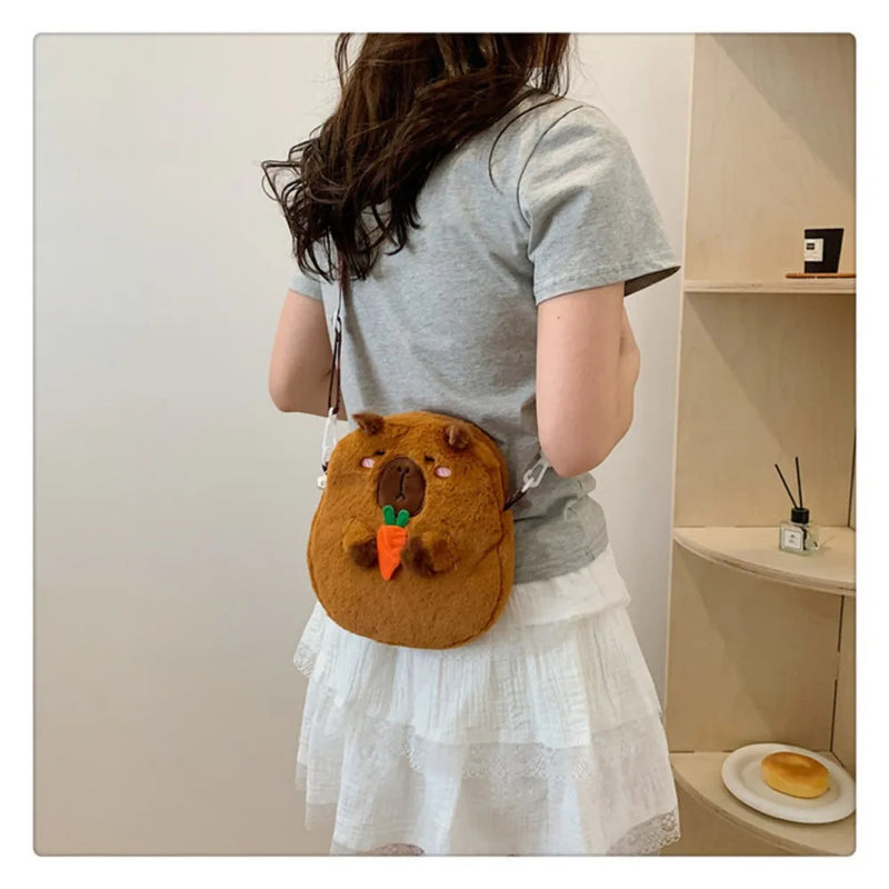 Large Capacity Capybara Plush Shoulder Bag Cartoon Capybara Handbag Unisex Capybara Handbag