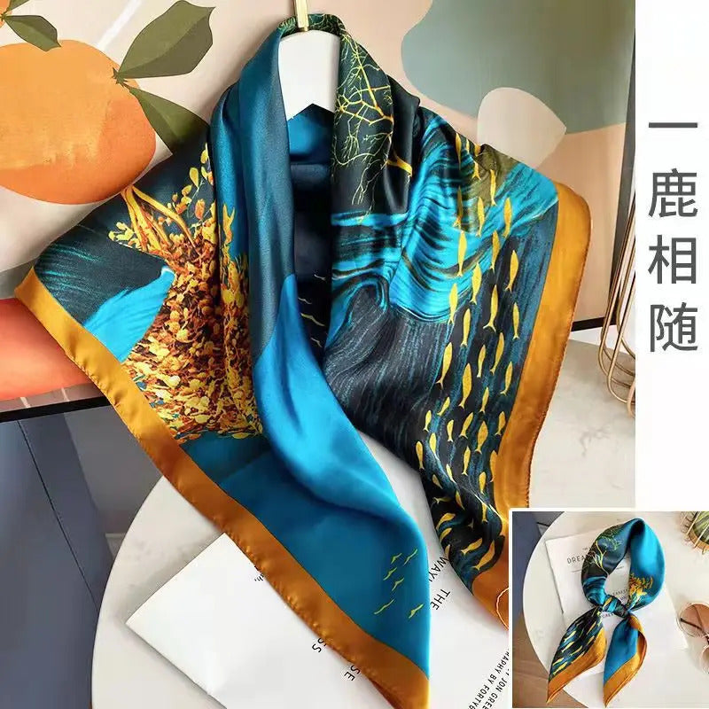 Print 70cm Silk Satin Headkerchief Women Luxury Design Neck Tie Scarf Female Hair Hand Wrist Foulard Shawl Hijab Bandana New