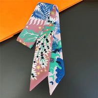 2024 Brand Design Zebra In Flowers Women Scarf Luxury Silk Scarf Fashion Hair Headband Foulard Skinny Bag Scarves Neckerchief