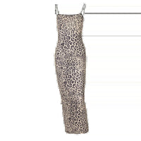 Hugcitar 2024 Fashion Leopard Print Slips Backless Sexy Bodycon Maxi Dress Summer Women Casual Clothes Beach Party Vacation Club