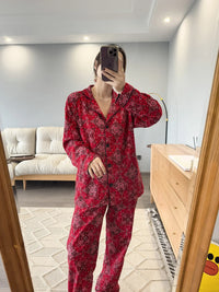 100% Cotton Pajamas for Women Loose Cartoon Long Sleeve Pants Loungewear Women 2 Piece Set Pj Women Outfit Sleepwear Set Pijamas