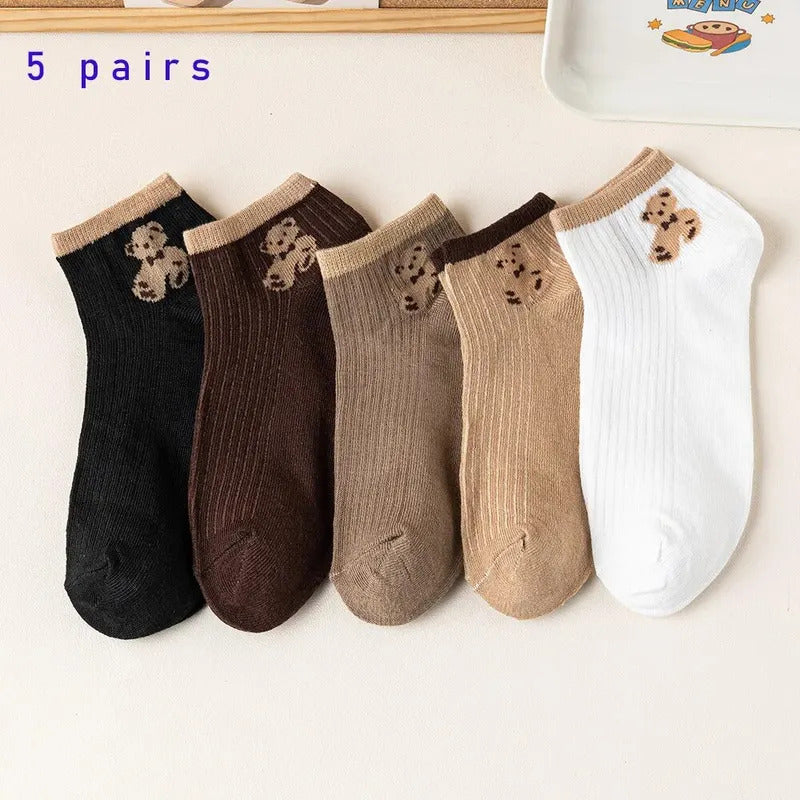 4/5/6/8 Pairs of Cute Teddy Bear Short Socks with Shallow Mouthed Spring and Summer Casual Matching Short Tube Boat Socks