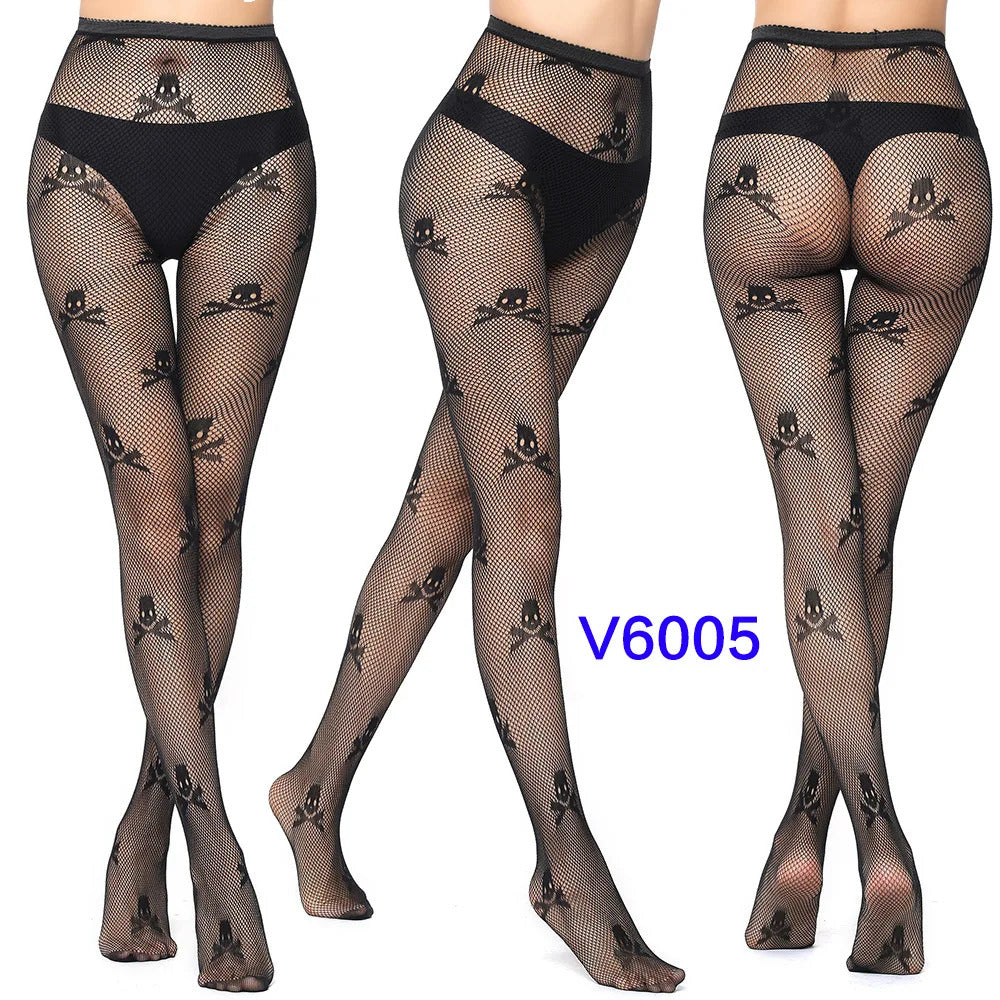 Women Sexy Fishnet Tights Jacquard Weave Seamless Pantyhose Yarns Garter Grid Fish Net Stockings Black Spider Gothic Lace Tights