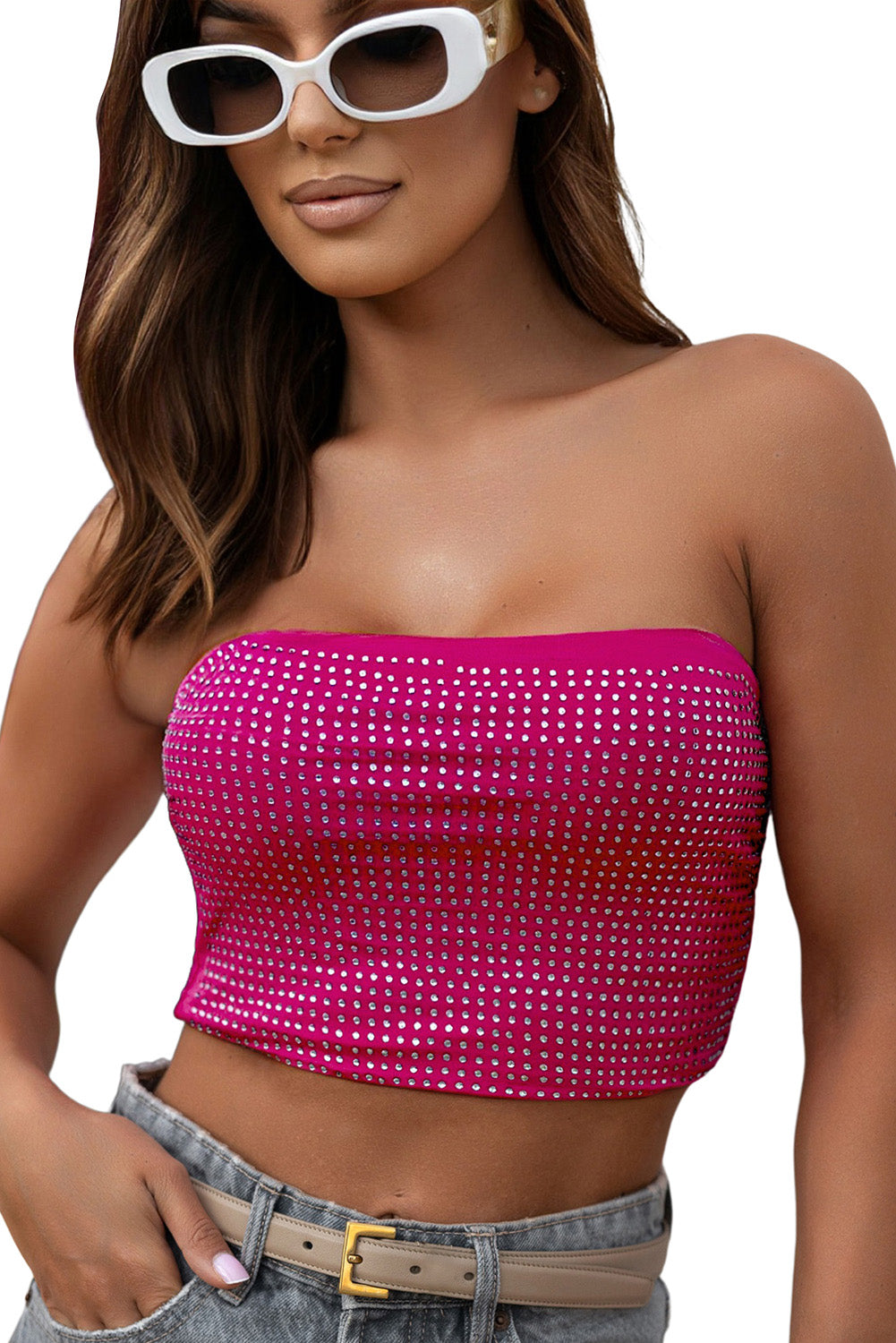 Rose Rhinestone Tube Crop Top