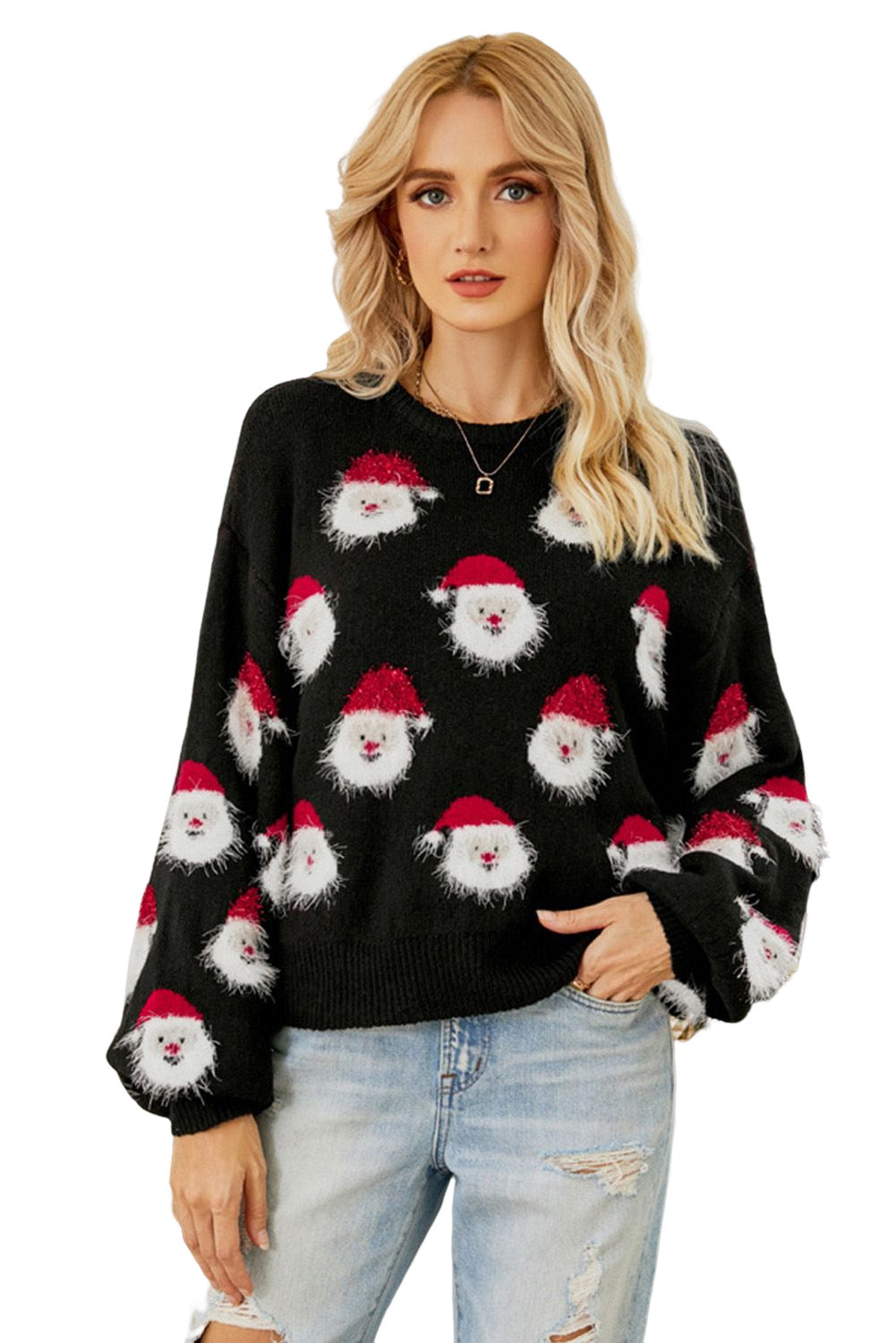 Black Christmas Santa Claus Pullover Sweater