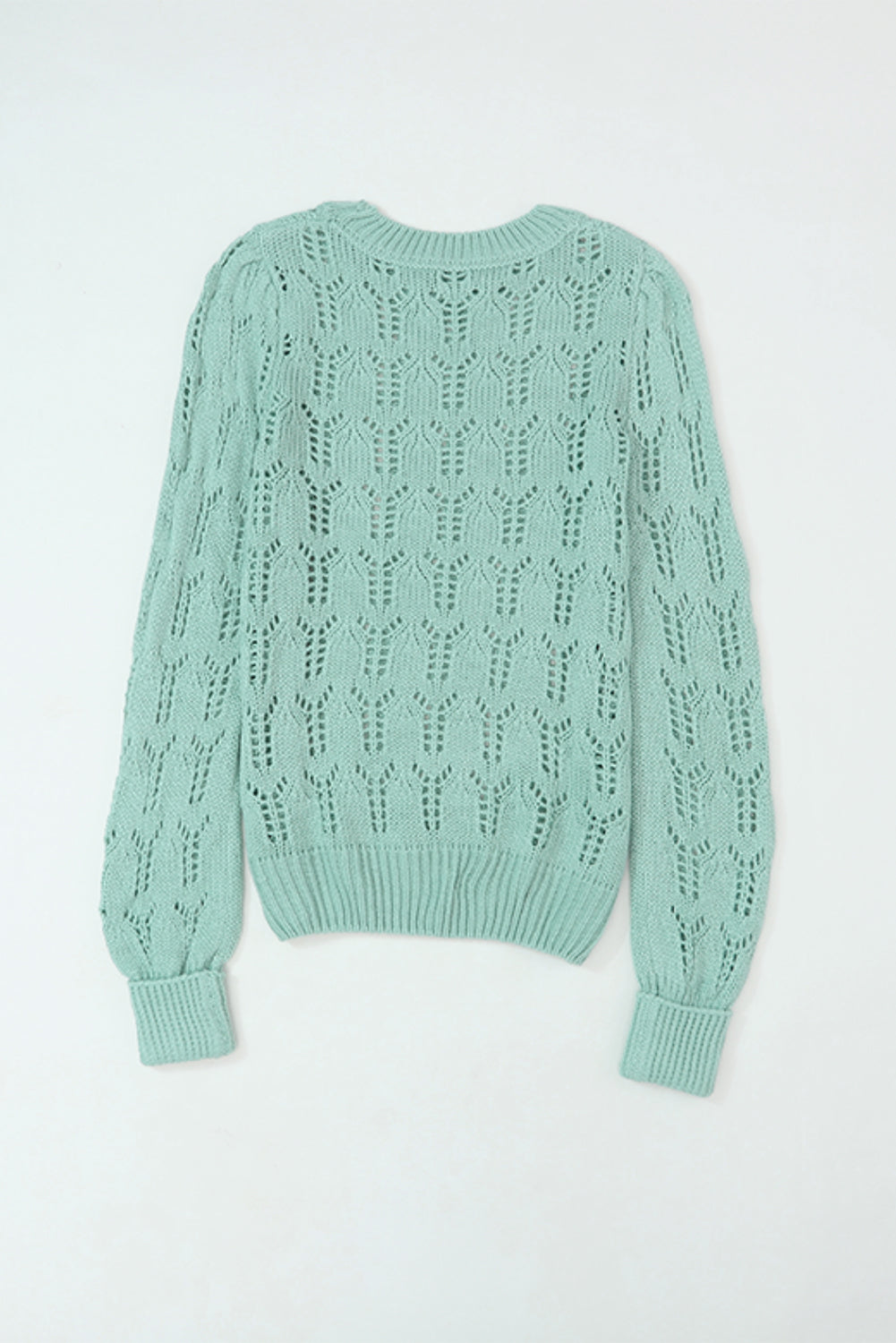 Green Sheer Knitted Pointelle Sweater