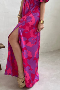 Abstract Floral Print V Neck Dolman Maxi Dress