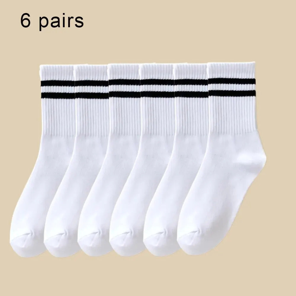 6/12 Pairs Women Mid Socks Solid Color Breathable Comfortable In Autumn Winter Sweat Absorbing High-Quality Casual Socks Sports