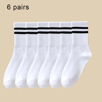 6/12 Pairs Women Mid Socks Solid Color Breathable Comfortable In Autumn Winter Sweat Absorbing High-Quality Casual Socks Sports