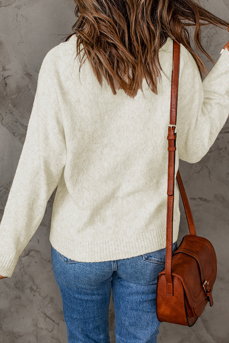 Apricot Drawstring Cowl Neck Ribbed Trim Sweater