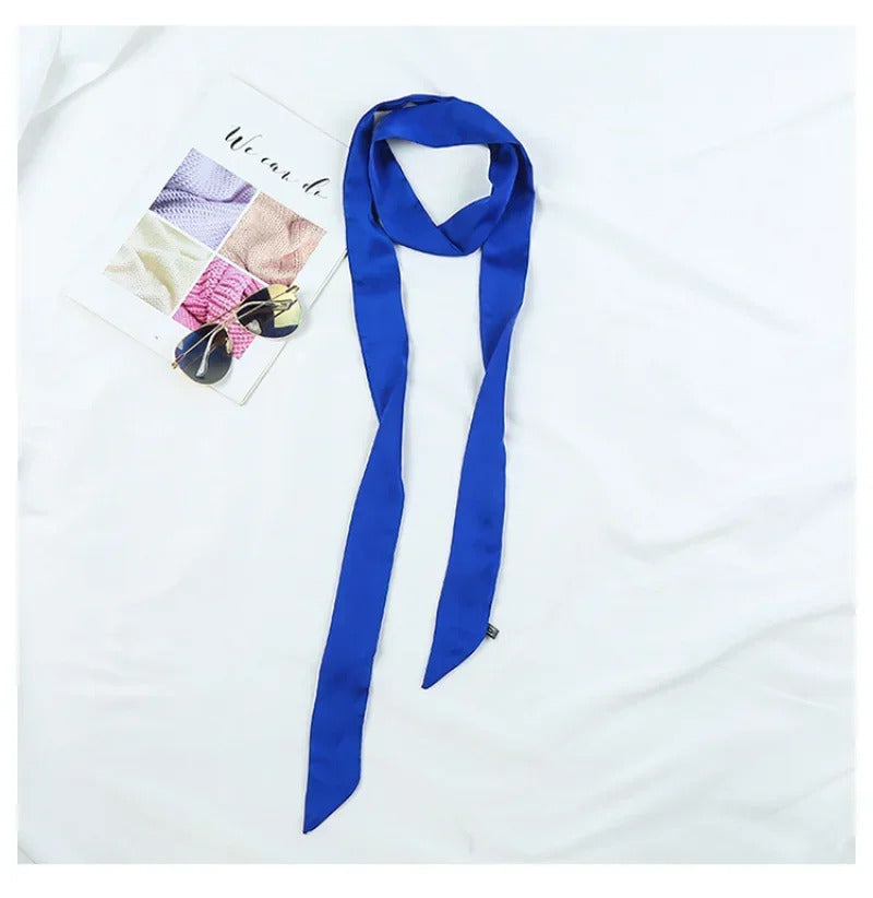 5X190CM Women Narrow Long Scarf Solid Color Chiffon Red Tie Black Bag Ribbon Headband Choker Streamer Lady Accessories