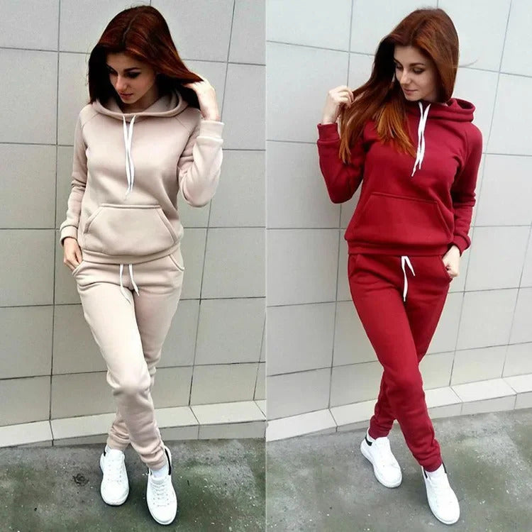 Plus Size 2024 Autumn/winter New Women's Sweatshirt Cap Sportsuit Fleece Lining European American Style Casual Clothing Sets