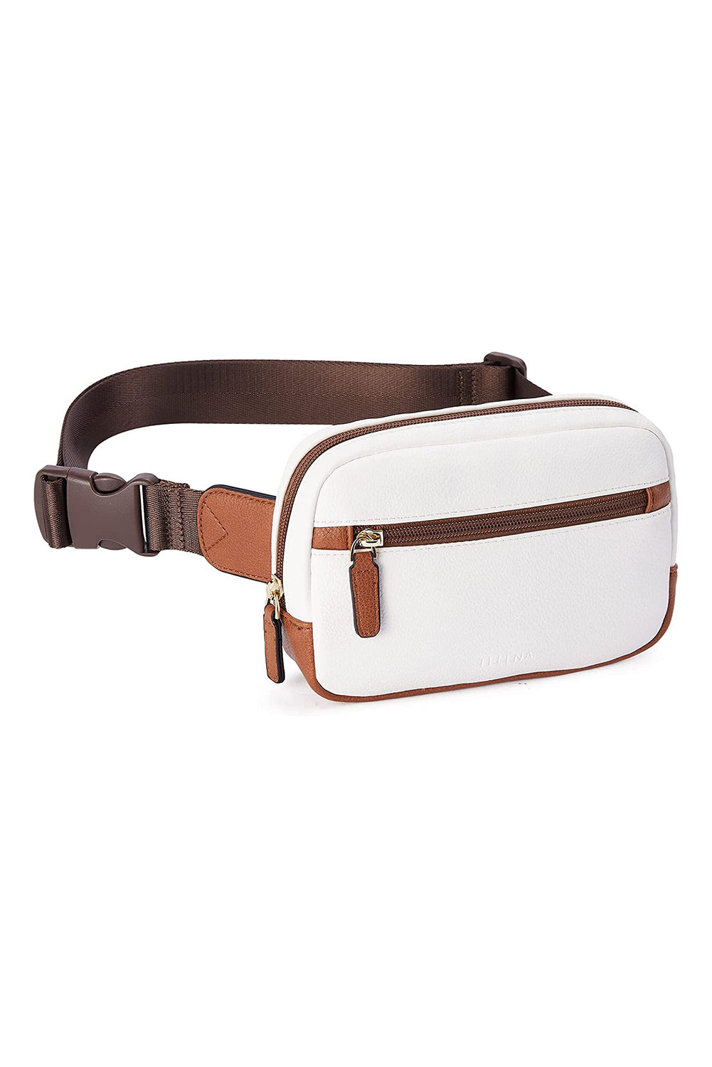 White Color Contrast Patched PU Leather Wide Strap Crossbody Bags