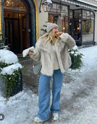 2024 Winter New Fashion Gradient Fluffy Fur Coat Women High Street Luxury Big Fur Collar Faux Fox Fur Jacket Female Overcoats