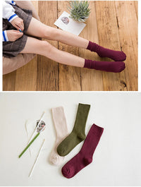 1 Pair Retro Women Cotton Loose Socks Autumn Winter Knitting Solid Color Long Black Pink Korean Japanese Student Girls Stockings