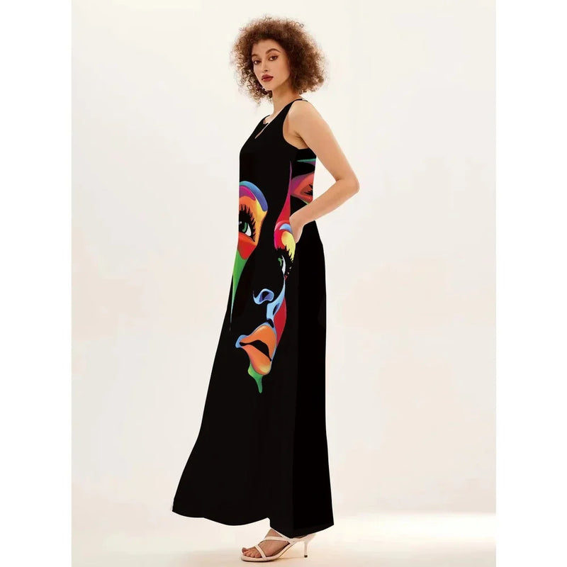 Women's summer Boho vintage maxi dress Women's pocket loose casual print A-line dresses