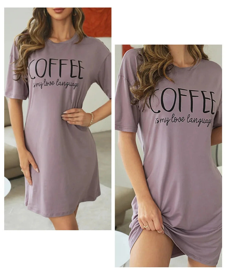 Women's Nightgown Summer Short Sleeve Sleep Shirt Round Neck T-shirt Dress Soft Nightdress Home Clothes Sleepwear & Loungewear