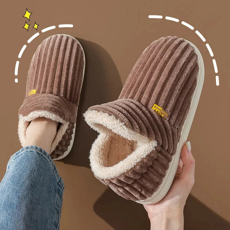 Evshine Women Fur Plush Slippers Men Winter Furry Fashion Warm Ankles Plush Cozy Slides For Home Indoor Soft Sole Cotton Shoes