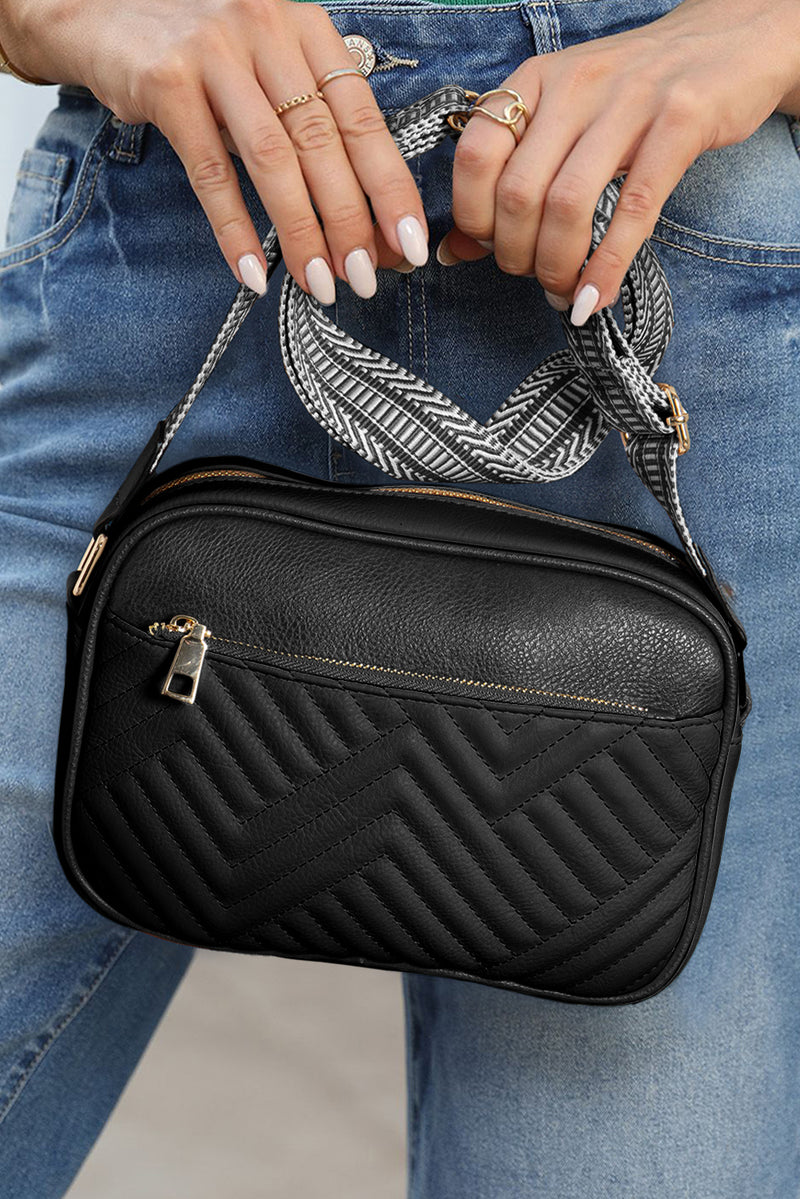 Black Quilted Faux Leather Crossbody Bag 22*6*16cm