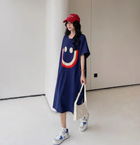 Harajuku Graphic White Long Dress Woman Clothing Y2k Casual Short Sleeve O-Neck Korean Fashion Summer Womens Loose Dresses 2024