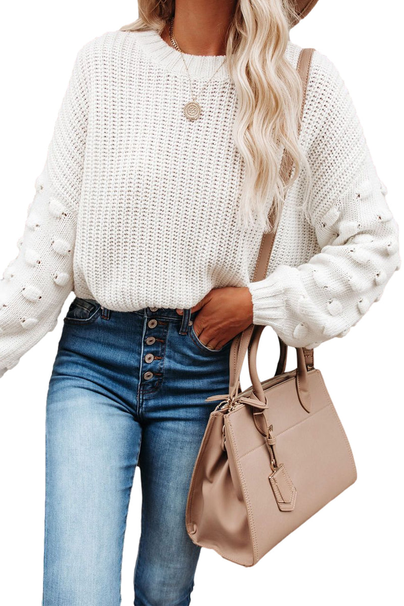 Brown Bubble Sleeve Cropped Knit Sweater