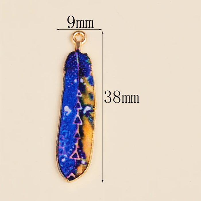 10Pcs Bohemian Ethnic Style Charms Colorful Enamel Feather Alloy Pendant For Women's DIY Earrings Jewelry Craft Alloy Accessorie