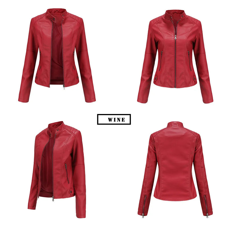 Spring / Autumn New Style Gules Leather Jacket Women's Fashionable Trim Motorcycle Women Coat Black Purple Brown S-4XL