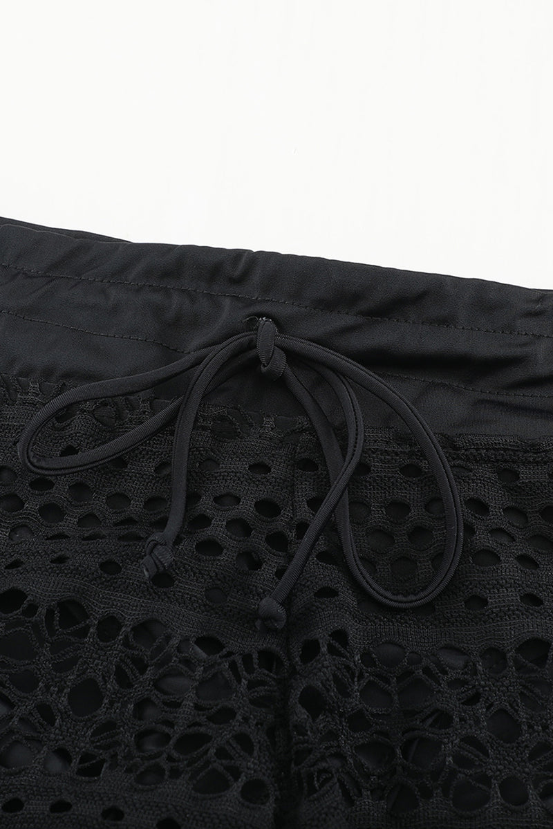 Black Lace Shorts Attached Swim Bottom