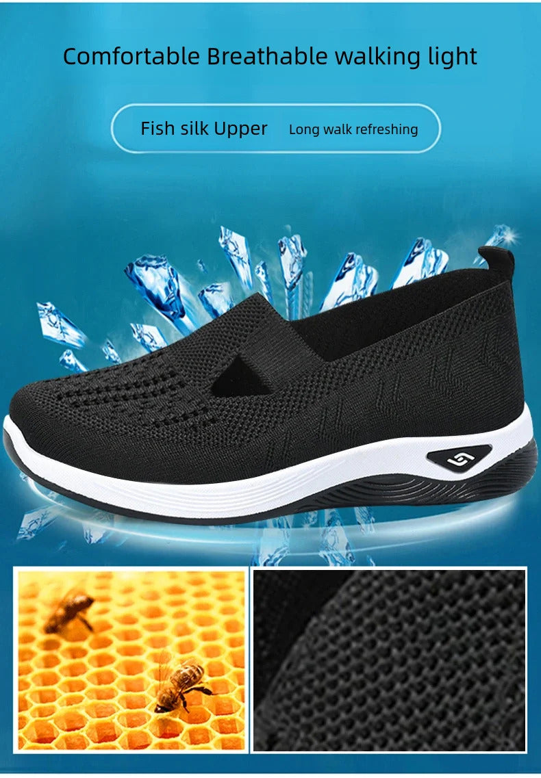 Women's Solid Color Breathable Sneakers, Soft Sole Lightweight Slip On Walking Shoes, Low-top Knitted Casual Shoes