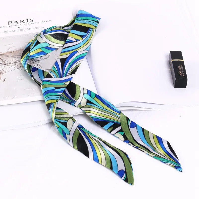 New Print Flower Small Scarf for Women Handle Bag Ribbons Brand Fashion Head Scarf Small Long Skinny Scarves Wholesale Headbands