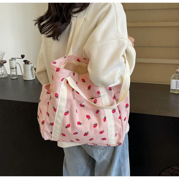 Fresh Sweet Girl Handbag Fashionable High end Corduroy Printed Shoulder Bag Leisure Shopping Commuter Women's Underarm Bag