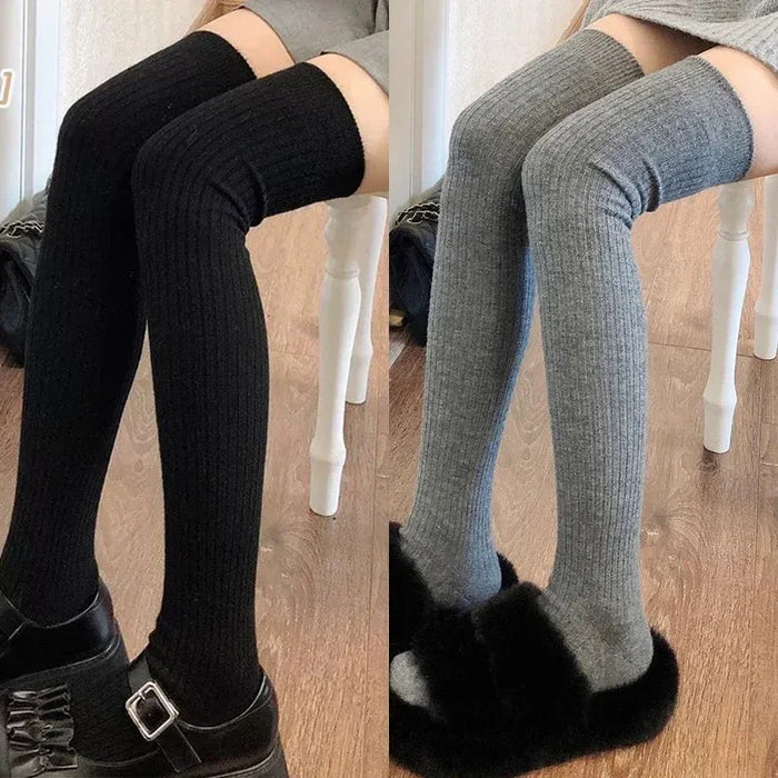 Women Soft Wool Long Socks Autumn Winter Cashmere Solid Knitted Stocking Skinny Casual Knee High Fluffy Warm Thicken Girls Socks