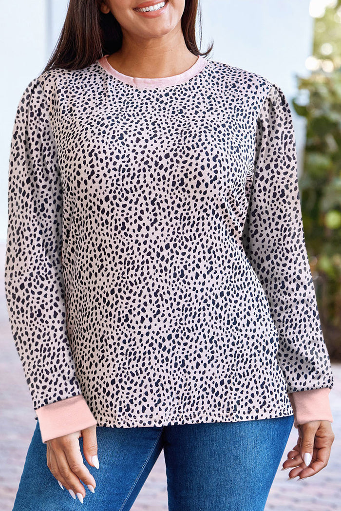 Apricot Animal Spots Printed Plus Size Long Sleeve Top