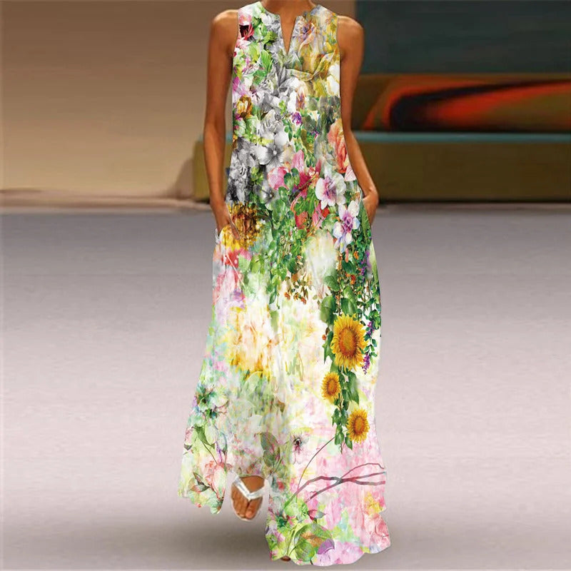 Spring Summer Long Women's Dress Floral Sleeveless Loose Print Elegant Party Dress For Women 2024 Casual Beach Maxi Dress Women