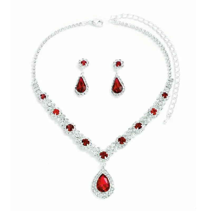 3 pieces of women's crystal droplet necklace with earrings set for wedding evening dress accessories