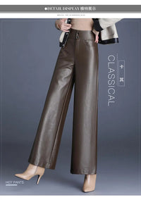 ZUZK High Quality Women PU Leather Wed Leg Pants  Autumn Winter Fashion Warm Long Leather Pants Elegant LeatherTrousers