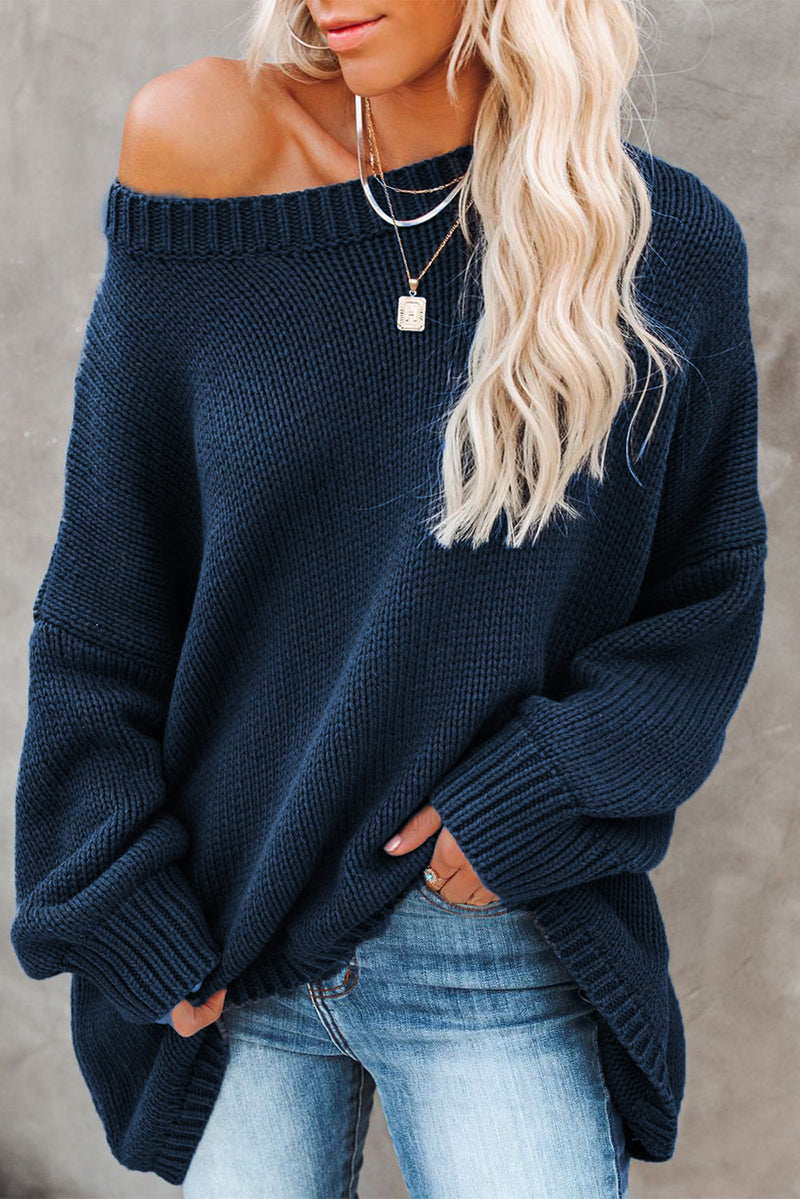 Green Oversize Knitted Drop-shoulder Sleeve Sweater