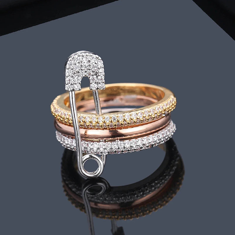 Fashion Pin Connection Three Layers Designer Fashion Ring for Women Valentine's Day Gift Jewelry R7393